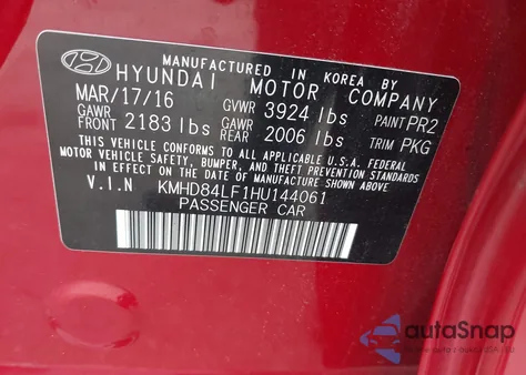 2017 Hyundai Elantra Se z USA, uszkodzony, nr VIN KMHD84LF1HU144061